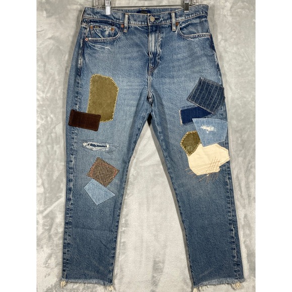 Polo Ralph Lauren Denim - Polo Ralph Lauren Slim Boyfriend Patchwork Jeans Blue Distressed Sashiko 29 NEW